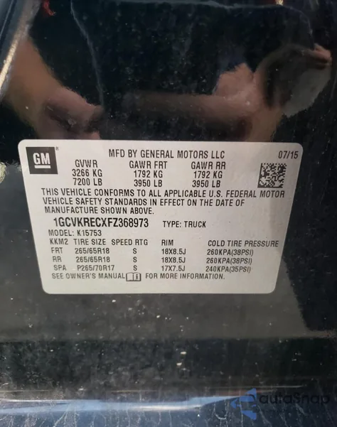 2015 Chevrolet Silverado K1500 Lt from USA, damaged, VIN 1GCVKRECXFZ368973